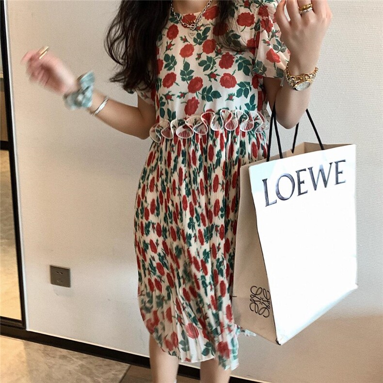 7969碎花百褶连衣裙，女装连衣裙，XTZ style