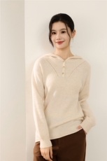 2025年秋季新款百搭双股金扣帽衫，女装针织衫/毛衣，梵泰羊绒