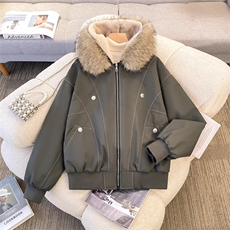 现货重磅boxy短款棉衣座山雕大毛毛领男女棉服水洗工装厚外套，男装棉衣，电商A443