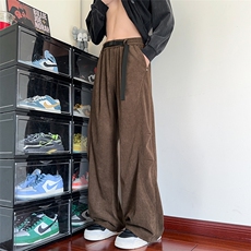 腰带设计灯芯绒舒适褶皱拼接美式大码休闲裤男K24066-特P35控68，男装休闲裤，电商A001-1