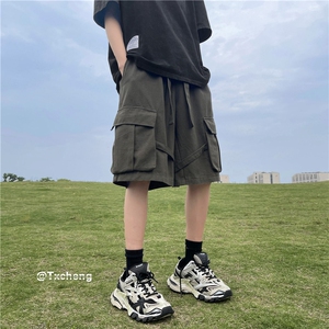 抖音品质港风工装休闲裤宽松潮流腰带五分裤B315-K23312-p50控68图片