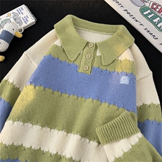 高品质秋款男针织衫polo领毛衣条纹拼色贴标外套M5613P55，男装针织衫/毛衣，星座1013-1
