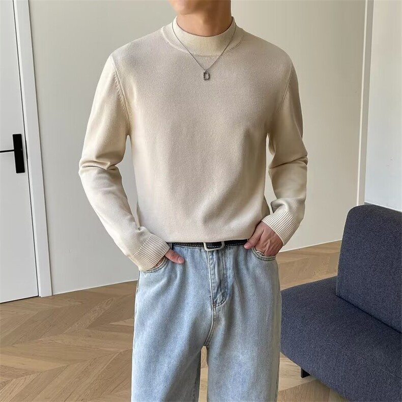 新款男士毛衣针织衫套头中领打底衫秋冬季春秋修身百搭内搭长袖,男装T恤,星座715-4