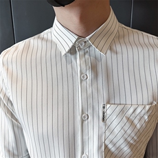 夏季男士七分袖条纹衬衫男休闲修身休闲衬衣A236-C660-P55，男装衬衫，电商A236