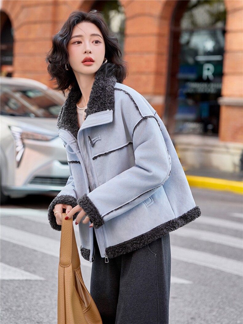 2025年冬季新款时尚鹿皮绒皮毛一体知外套女,女装短外套,沁沁公主