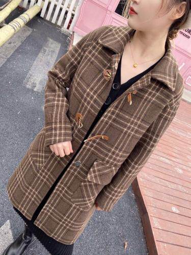 秋冬格子外套大衣，女装，青羽鹤
