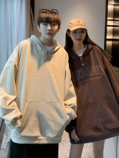 EQ177麂皮绒哥特文油墨印花连帽套头卫衣男女秋季情侣装外套P68，男装卫衣，电商C306-1
