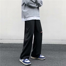 韩版宽松春季港风破洞阔腿裤休闲裤男士ins直筒九分裤K1347-P30，男装休闲裤，星座512-2