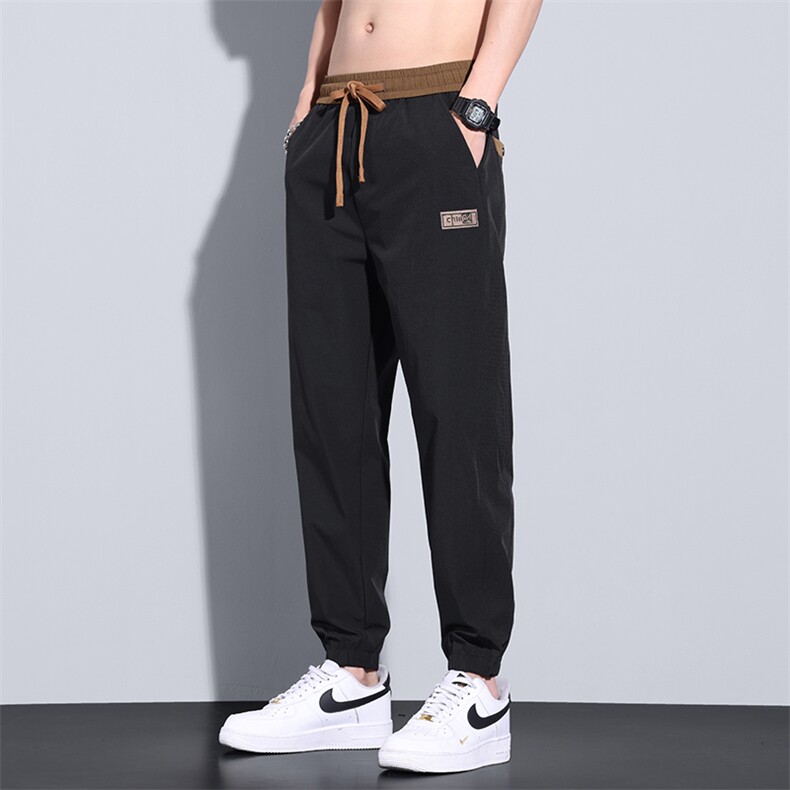 冰丝束脚裤男夏季宽松休闲裤弹力薄款刺绣拼接K2323-P40,男装休闲裤,星座815-2