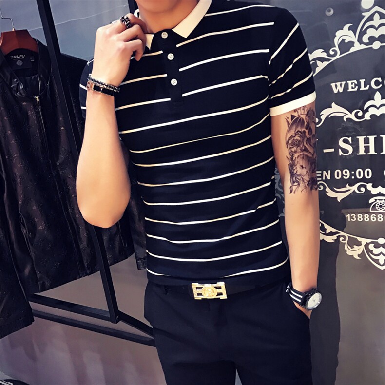 衬衫2021年商务绅士商务休闲休闲短袖条纹春季Polo衫,男装Polo衫,电商C301