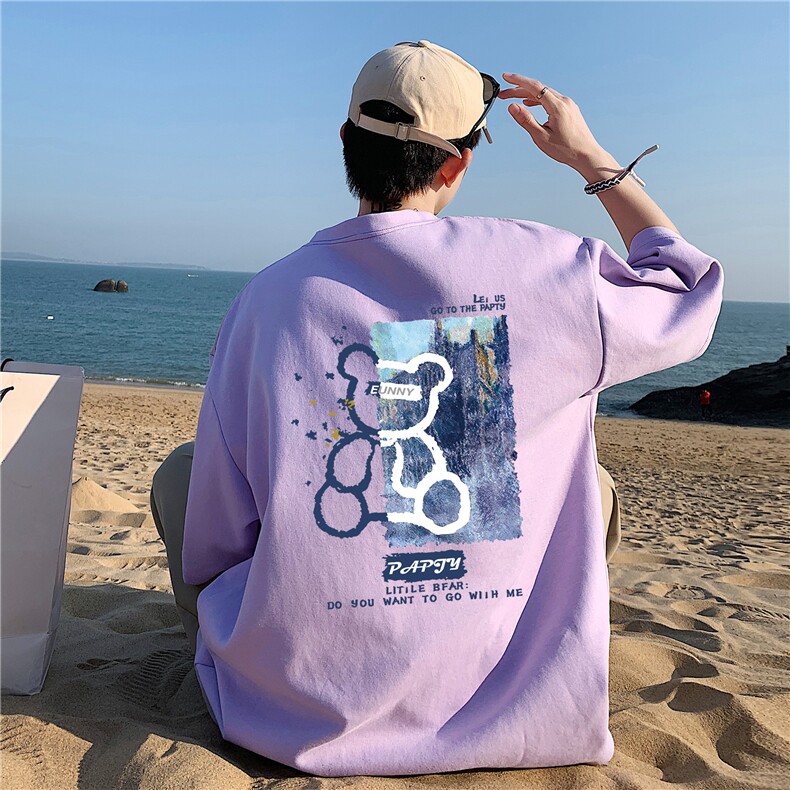 wassupcandy美式短袖t恤男夏季潮牌宽松上衣服潮流小熊休闲半袖,男装T恤,电商A426-1(原A430-1)
