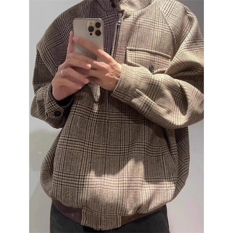 新款复古美拉德千鸟格哈灵顿夹克男短宽立体剪裁，男装夹克，星座716-3