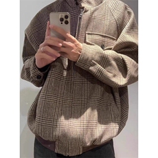 新款复古美拉德千鸟格哈灵顿夹克男短宽立体剪裁,男装夹克,星座716-3,四季星座 新款复古美拉德千鸟格哈灵顿夹克男短宽立体剪裁,男装夹克,星座716-3,四季星座