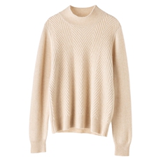 2024秋冬新款山羊绒女士半高领坑条羊绒衫，女装羊绒衫，镁纯羊绒