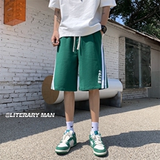 XZ213-DK108-P45控58港风大码纯棉印花侧边条纹运动休闲裤五分裤，男装牛仔裤，星座213