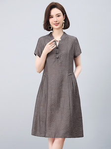 中年妈妈天丝短袖高端连衣裙女夏时尚大码宽松巨好看洋气提花裙子图片