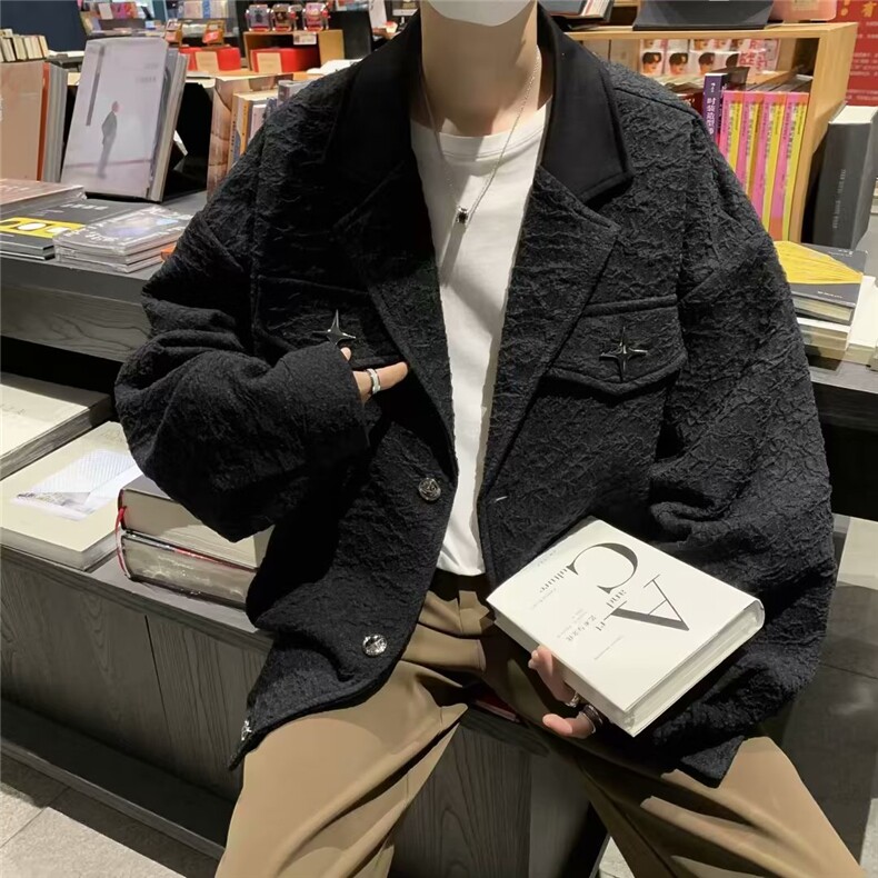 小香风外套潮牌男春秋痞帅休闲发型师潮男穿搭工装夹克W5075-P65,男装夹克,星座412-3