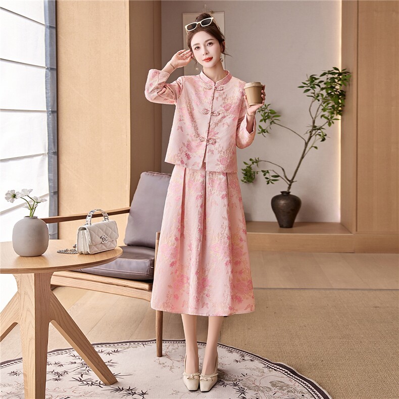 罗得堡2026年春装新款新中式汉服套装连衣裙2608,女装套装/套裙,罗得堡