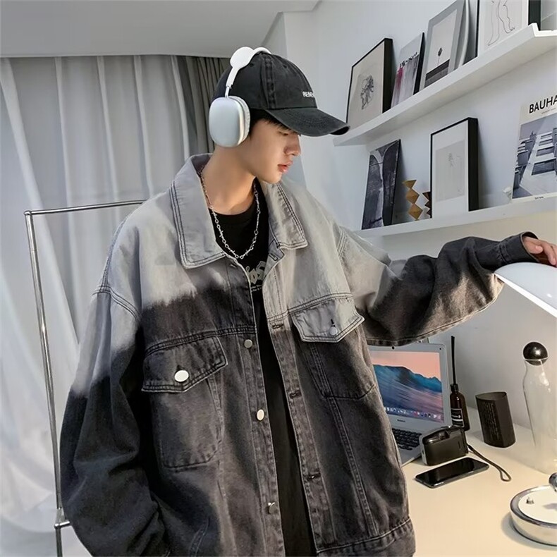 渐变牛仔外套男新款秋季宽松韩版美式复古港风夹克上衣J8892-p58,男装工装外套,星座1008-1