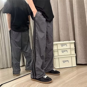 美式hiphop条纹运动裤男女潮牌高街阔腿工装裤宽松直筒休闲裤图片