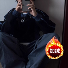 2024美式翻领卫衣男女宽松高街风vintage撞色设计感加绒上衣，男装卫衣，星座506A