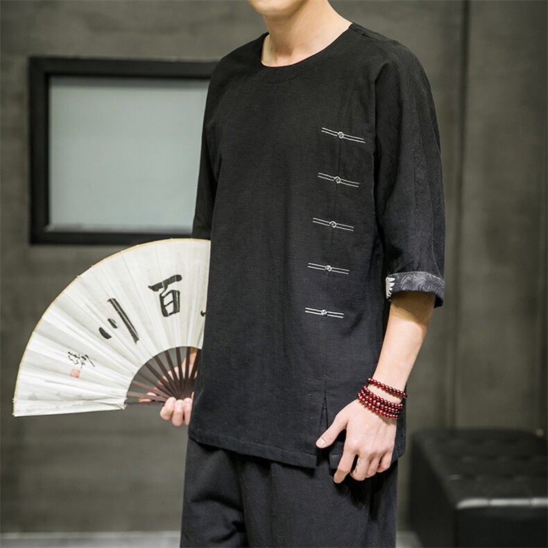 2025春夏新款风棉麻七分短袖t恤男大码上衣QT6008-1/T063/P60,男装T恤,电商A008