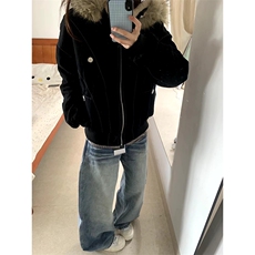 现货重磅boxy短款棉衣座山雕大毛毛领男女棉服水洗工装厚外套，男装棉衣，电商A486