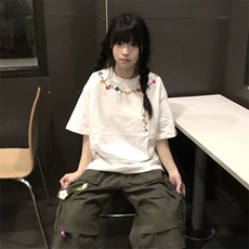 万针全刺绣工艺抖音得物高品质260克重磅纯棉双纱美式高街短袖T恤，男装T恤，电商A486