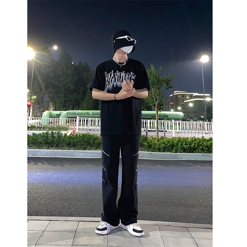 B221美式ins高街暗黑小众个性拉链直筒牛仔裤LK23054-P70控98,男装牛仔裤,电商B221