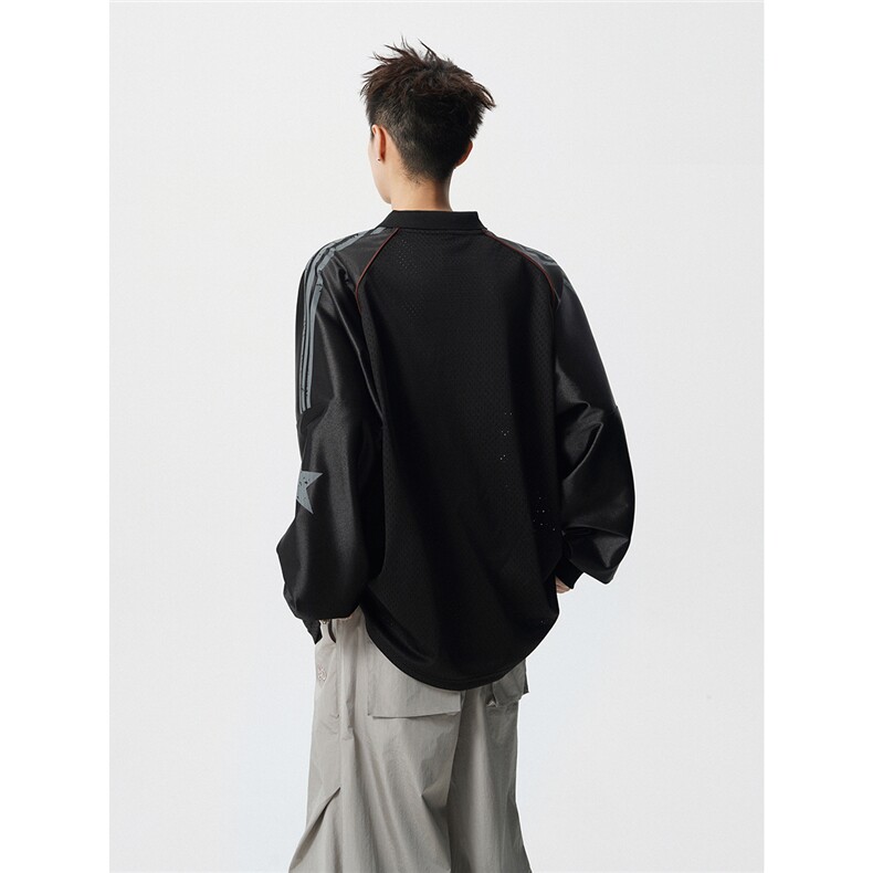 美式翻领POLO衫大码M-5XL插肩拼接V领球衣长袖T恤T78096P48控78,男装Polo衫,星座226-1