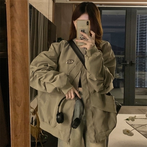 美式街头拉链棒球服外套女2025春秋设计感夹克oversize C791-P90图片