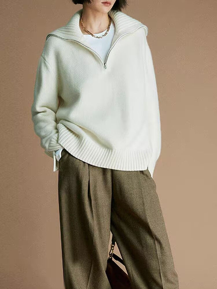 2025羊毛翻领半拉链羊毛衫舒适百搭简约秋冬新款保暖软糯，女装羊毛衫，莺澜羊绒