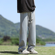 冰丝薄款休闲运动裤男夏季宽松垂感速干裤子男款美式灰色百搭长裤，男装休闲裤，星座506A