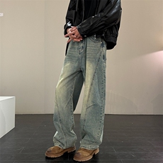 美式复古做旧擦色明线弯刀牛仔裤男女新款水洗裤子9397/p65，男装牛仔裤，电商B381-2