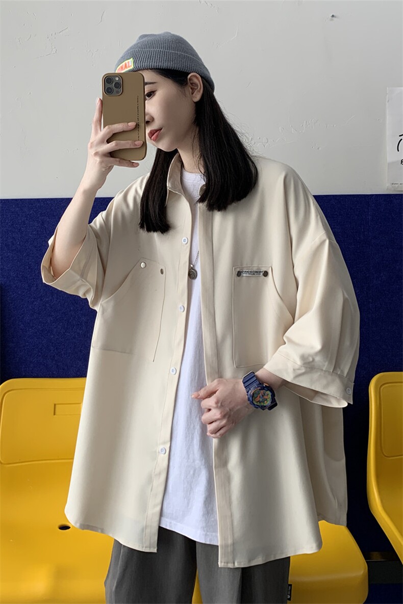 情侣装2025新款港风五分袖男女衬衫韩版衬衣星座812-CY103-P45,男装T恤,星座812