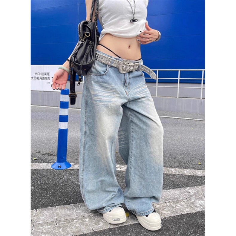 美式复古口袋刺绣牛仔裤宽松高腰显瘦阔腿裤拖地长裤男女N26,男装牛仔裤,星座1116A（原606A-3）