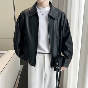 痞帅Pu皮衣小众设计感潮牌双拉链垫肩皮夹克男机车服秋冬高街外套图片