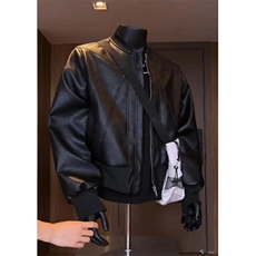 机车款皮夹克美式立领棒球服，网图-A061-AJ01697-特P55，男装夹克，电商A061