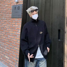 美式宽松百搭双拉链开衫毛衣外套男春秋慵懒风纯色针织衫M5696，男装针织衫/毛衣，星座1116A-1（原606A）