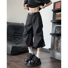 潮牌设计感撞钉褶皱休闲短裤男cleanfit痞帅阔腿七分裤D069-P38，男装牛仔裤，星座308B-2