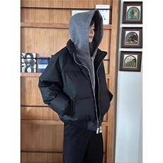 1506-1/MM60651/P104灰色假两件连帽棉服男拼接加厚保暖棉衣外套，男装棉衣，星座1506-1