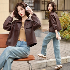 高级感复古休闲皮衣女春季新款短款气质宽松美式夹克上衣外套，女装皮衣，跑量工厂店