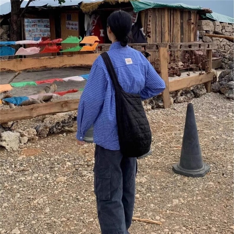XZ286-P34美式复古蓝色格子长袖衬衫男女春秋潮牌高级感休闲宽松,男装T恤,电商B323A
