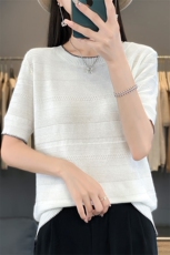 短袖t恤女2025新款拼接显瘦遮肚子大码女装夏季薄款冰丝针织衫韩，女装针织衫/毛衣，萱芳婷羊绒