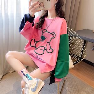 K9658韩版宽松刺绣卡通拼接插色大码女装薄款卫衣女P45图片