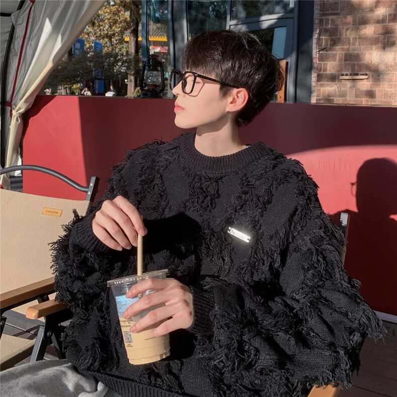 美式潮牌流苏套头毛衣男女百搭情侣款温柔风软糯长袖针织衫-M2951,男装针织衫/毛衣,星座601-2