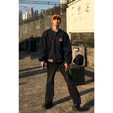 网图有货藏蓝色民族提花拼接品质夹棉棒球服棉衣外套男A234-P88，男装棉衣，星座1505