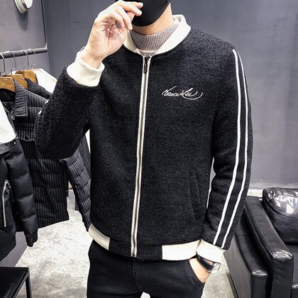 加绒加厚蜈蚣纱刺绣韩版修身夹克外套 C301-JK68-P115图片