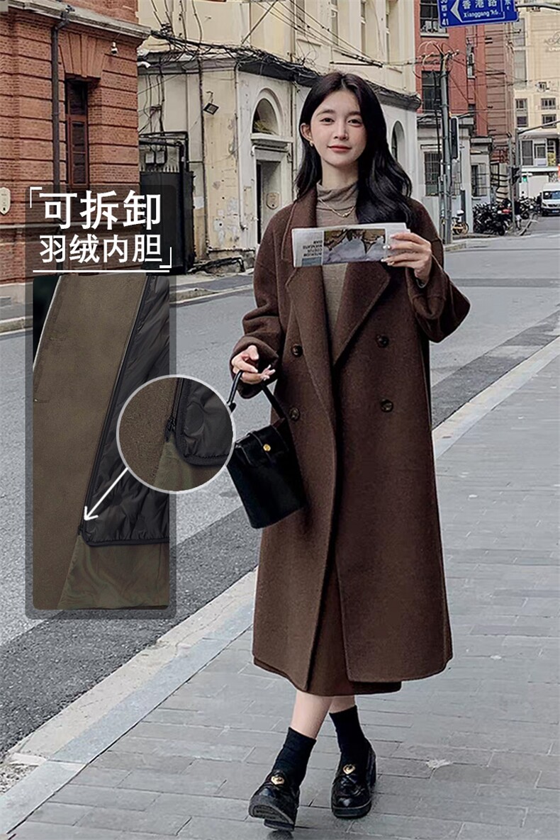 美拉德可拆卸羽绒内胆毛呢外套女2025冬新款小个子高级呢子大衣,女装毛呢外套,纪茹