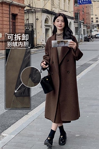 美拉德可拆卸羽绒内胆毛呢外套女2025冬新款小个子高级呢子大衣图片